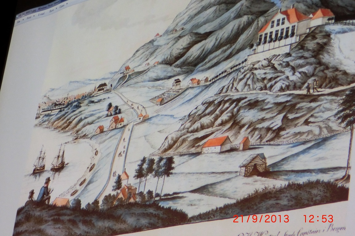 Dreier prospekt med Kalfarveien "Norges eldste vei" anlagt mellom Alrekstad og Bjørgvin. Bellevue øverst til høyre.